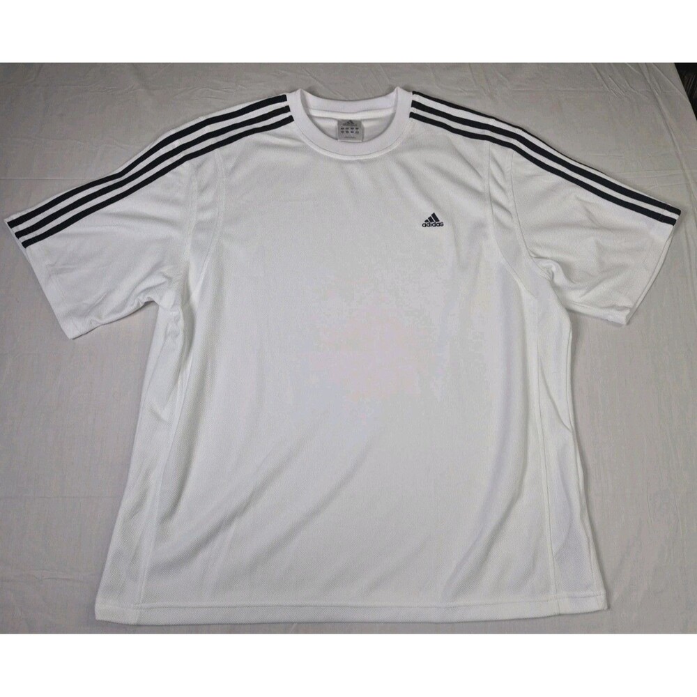 Adidas Shirt Men's Size 2XL White Black Stripes Athletic Short Sleeve XXL